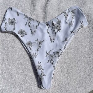 Skatie White Bikini Bottom with Gray Skull Floral Motif